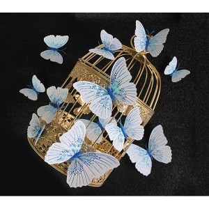 (12 шт) Комплект метеликів 3d на магніті, БЛАКИТНІ блискучі