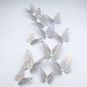 (12 шт) Комплект бабочек 3D  на скотче  ,  Серебро воздушные