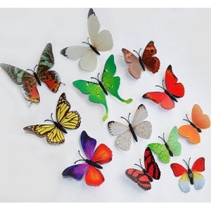 (12 шт) Комплект бабочек 3D  на магните , РАЗНОЦВЕТНЫЕ
