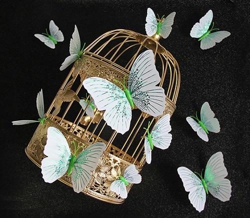 (12 шт) Комплект бабочек 3D  на магните  ,  ЗЕЛЕНЫЕ блестящие