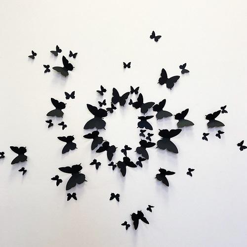 (12 шт) Комплект бабочек 3D  на скотче  ,  ЧЕРНЫЕ однотонные 