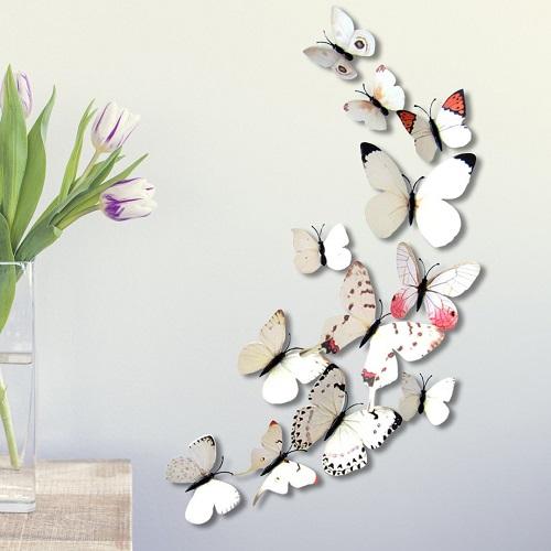 (12 шт) Комплект бабочек 3D  на магните  ,  БЕЛЫЕ цветные