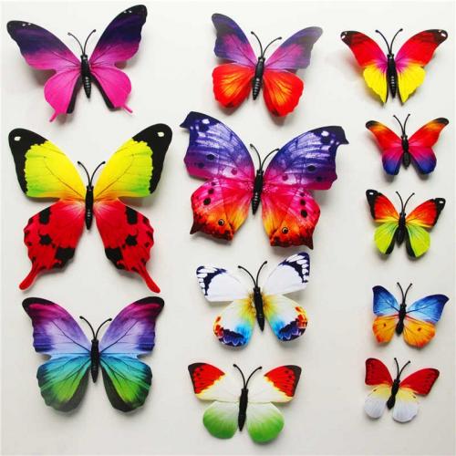 (12 шт) Комплект бабочек 3D  на магните ,  РАДУЖНЫЕ цветные