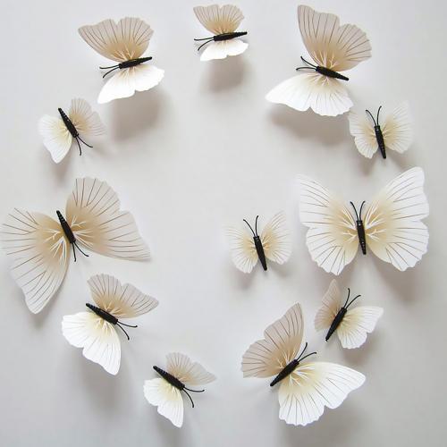 (12 шт) Комплект бабочек 3D  на магните , КРЕМОВЫЕ