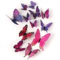 (12 шт) Комплект бабочек 3D  на магните , ФИОЛЕТОВЫЕ цветные