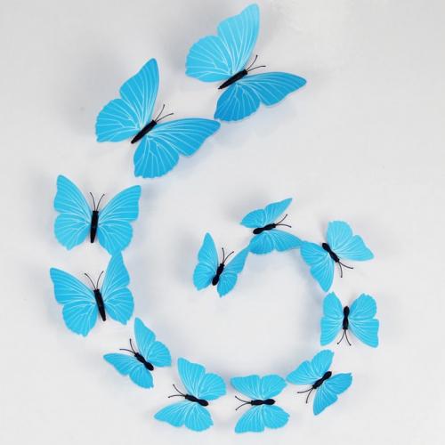 (12 шт) Комплект бабочек 3D  на магните , ГОЛУБЫЕ