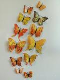 (12 шт) Комплект бабочек 3D  на магните, ЖЕЛТЫЕ ДВОЙНЫЕ цветные