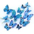 (12 шт) Комплект бабочек 3D  на магните, СИНИЕ ДВОЙНЫЕ цветные