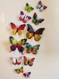 (12 шт) Комплект бабочек 3D  на магните, РАДУЖНЫЕ ДВОЙНЫЕ цветные